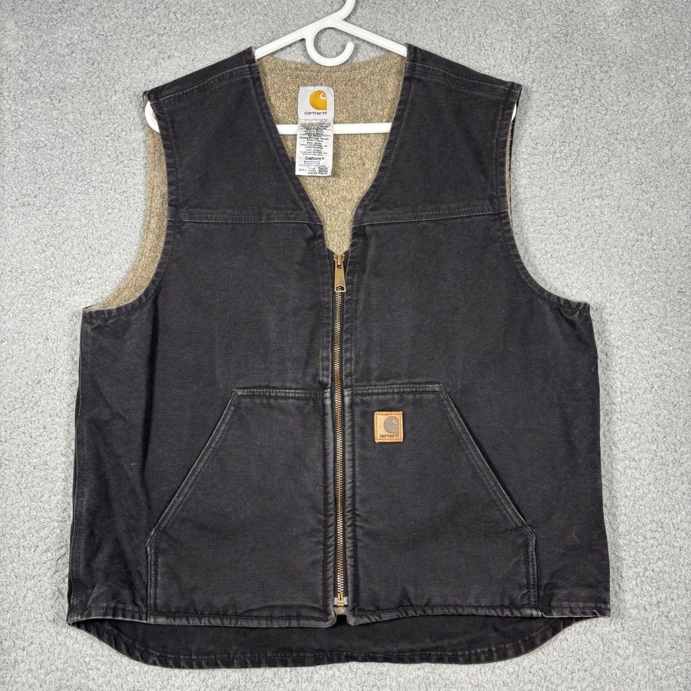 Carhartt Vest Mens Large Black V26 BLK Sandstone Duck Sherpa Lined Workwear